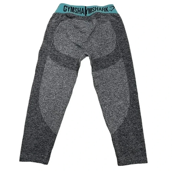 Gymshark Flex Seamless Grey Charcoal Marl/Dusty Teal Band Crop Leggings Size S - Picture 2 of 5
